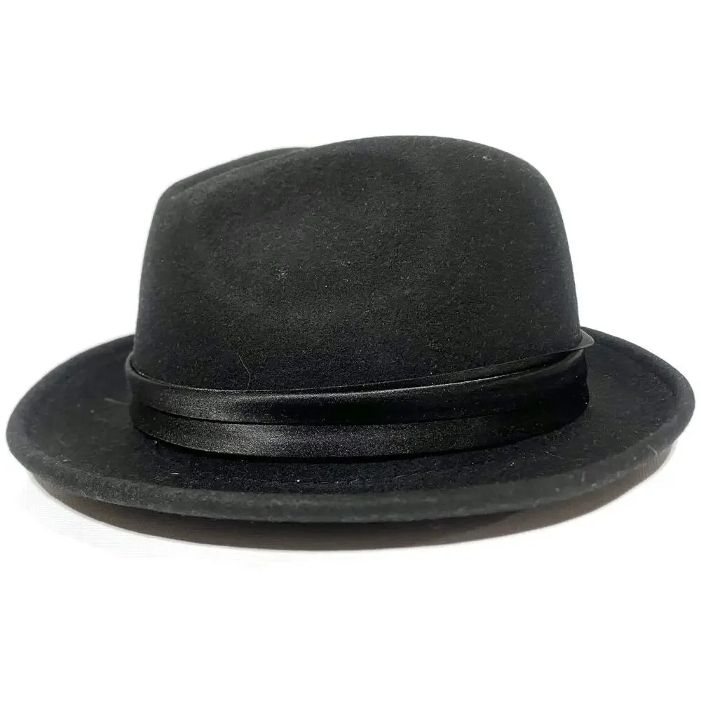 Stacy Adams Wool Felt Hat Black with Small Red Feather Size Medium
